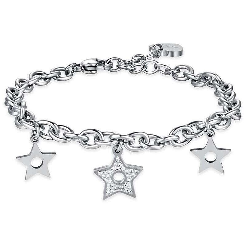 BK2404 BRACCIALE IN ACCIAIO CON STELLE E CRISTALLI BIANCHI