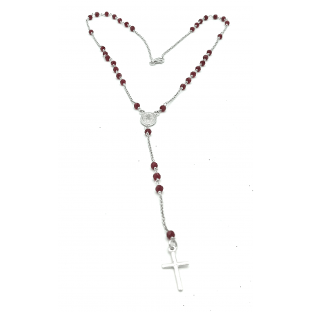 Collana girocollo rosario Y argento con cristalli rosso granato ST4800G