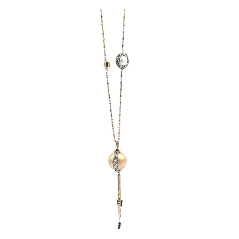 CTG2822 Girocollo in argento lungo rosé con perla a strass